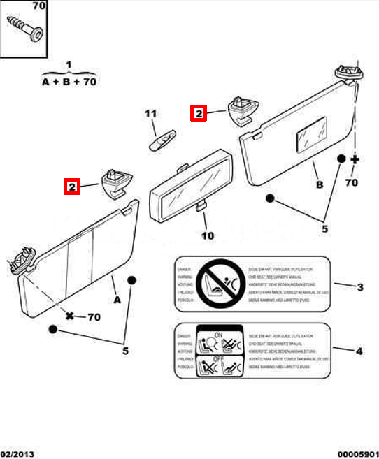 2 Ganci Per Aletta Parasole ECSiNG – Compatibili Con Peugeot 106, 406, 107, 307, In Plastica ABS, Facili Da Sostituire